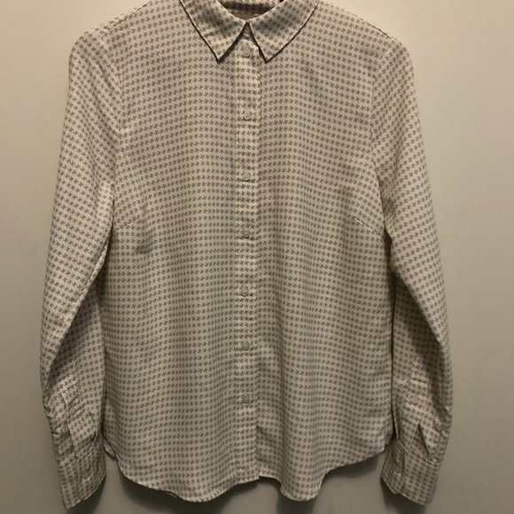 H&M Crepe Houndstooth Blouse Taupe Size 6 - Picture 6 of 8